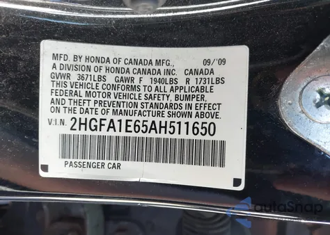 2010 Honda Civic Lx-S from USA, damaged, VIN 2HGFA1E65AH511650